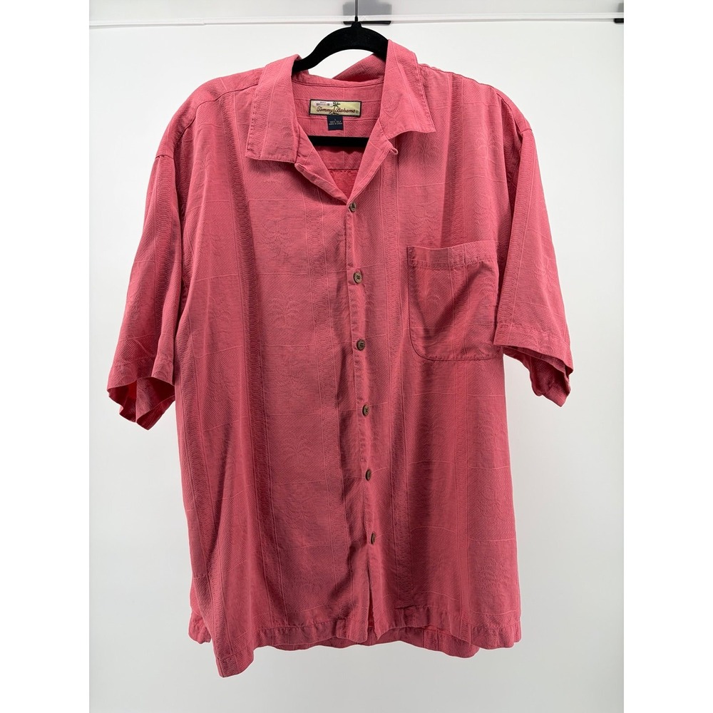 Tommy Bahama 100% Silk Coral Short Sleeve Button-Down Shirt, Men's Size L S176